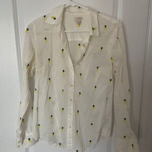 J.Crew White Button up with embroidered pineapples